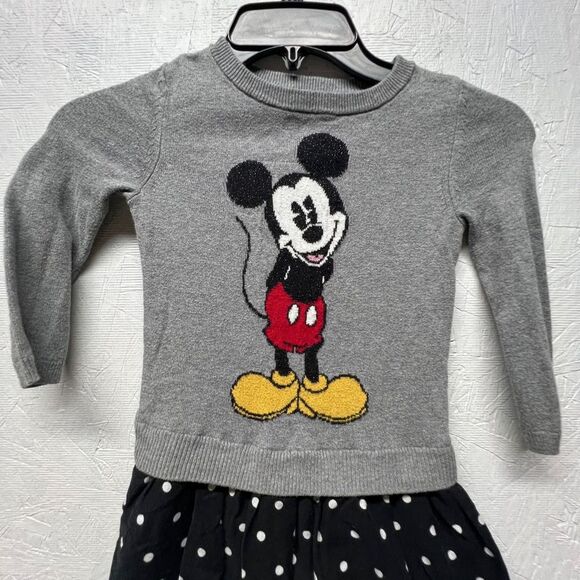 Gap Kids Mickey Mouse Sweater Polka Dot Dress Size XS 4-5 Cotton Gray - Picture 7 of 8